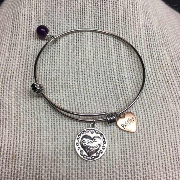 Silver Slider Bracelet Copper Heart Besties Purple Bead Best Friends Love Life - Picture 1 of 6